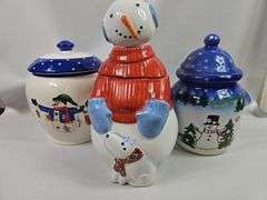LOT 3 Christmas Ceramic Cookie Jars Snowman Snowmen
