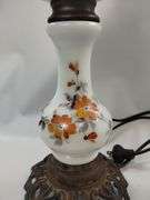 Milk Glass Electrified Oil Lamp Ornate Parlor Cast Metal Base