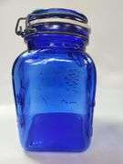 Casadis Milano Cobalt Blue Glass Canisters Fruit Embossed 4pcs
