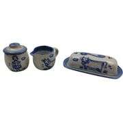 Hadley Pottery Country Scene Creamer Sugar Butter Milk Maid Cows Girl