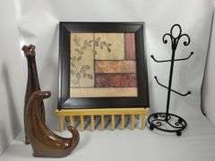 MCM Midcentury Modern Style Dogs Figures Ceramic Mug Tree Plate Rack