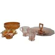 Vintage Pink Depression Glass & Marigold Footed Bowl LOT