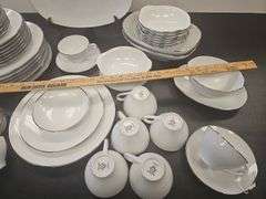 Noritake White Silver Trim Fremont Pattern Dish Set +Serving