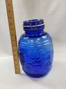 Casadis Milano Cobalt Blue Glass Canister Baril de Fruits Cookie Jar