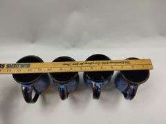 4 Doug Dotson Pottery Soda Fired Mugs Fishscale Patten Blue Brown