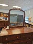Antique 4 Drawer Mirror Spool Spindle Country Dresser