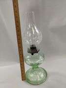 Pressed Glass EAPG Green Vaseline Uranium Oil Lamp