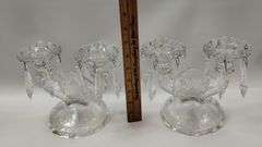 Jeanette Sunburst Herringbone Candle Holders Drops Hobnail French Opal Fenton? Glass