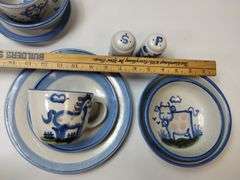 Hadley Pottery Country Scene Horse Cow Cups Plates Bowls S/P
