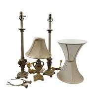 Table Lamp Set Crackle White Cottage Core Country Ornate
