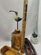 Pickers LOT: Wooden Boats Decor Carved Native Bird Oil Lamps Smalls