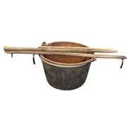 Huge 26" Round Antique Copper Boiling Pot Cooking Laundry Maple Syrup +Paddles