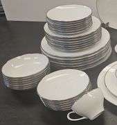 Noritake White Silver Trim Fremont Pattern Dish Set +Serving