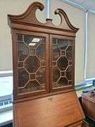 Antique American Slant Front Secretary Cabinet Fretting Hidden Drawers Compartments