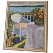 24x30in Painting Acrylic S St Pierre Patio Overlooking Lake Sailboats 1998