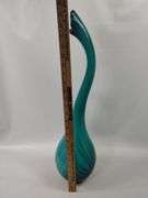 25" Decor Vase Art Glass Hand Blown Pulled Murano Peacock Blue Green