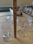 LOT Vintage Glass Flutes Stems Wine Glasses Plates Goblets