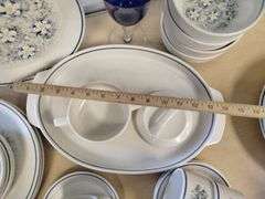 MCM MidCentury Modern Dishes Set LENOX DewDrops Blue Floral Stoneware