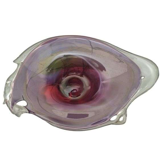 Murano Art Glass Bowl Amethyst Sommerso Pulled Signed