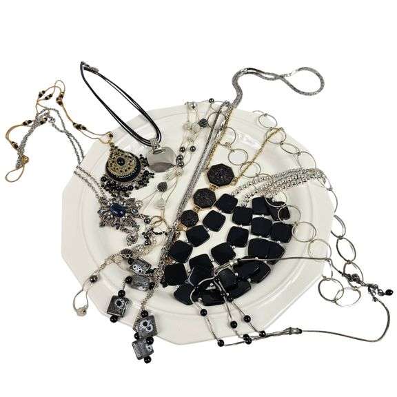 Vintage Jewelry Silver Black Necklaces Chunky Gem LOT