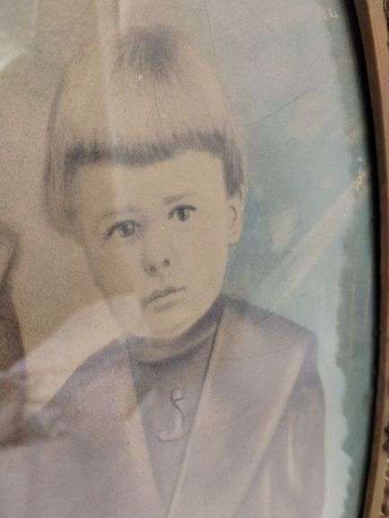 Antique Portrait of 2 Children Gold Tone Frame 22"