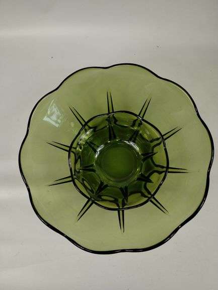 LOT Vintage Avocado Green Glass Vase & Bowls