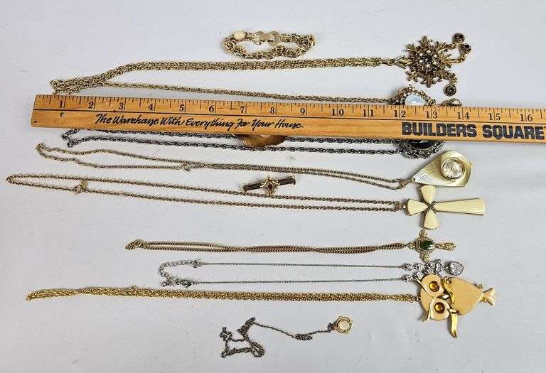Vintage Jewelry Gold Necklaces Chunky Gem Owl Cross