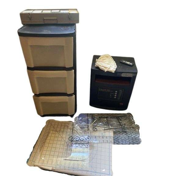 LOT Space Heater Vintage Slides Craft Mats &  Storage Drawers