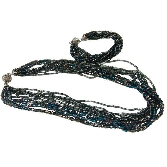 Costume Jewelry Premier Designs Necklace Bracelet Set Multi Strand Blue