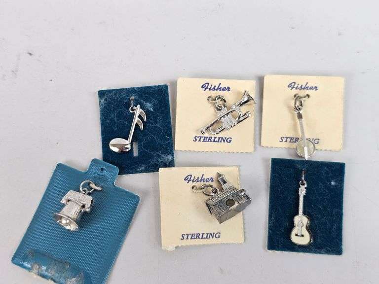 Vintage Sterling Charm Lot New Music Guitar Trumpet
