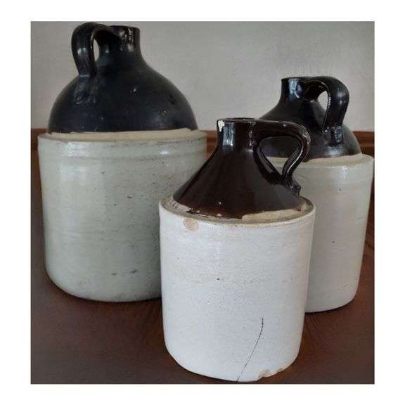 LOT Three Vintage Utility Jugs Crocks Stoneware