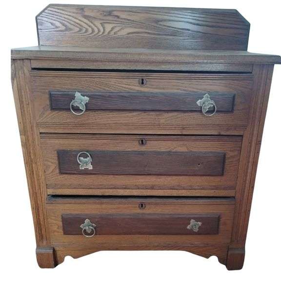 Antique Wood Dry Sink Base 3 Drawer Dresser