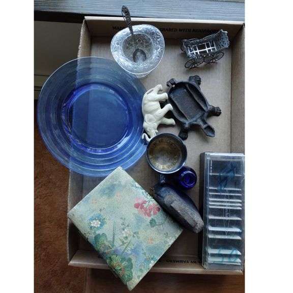 Ladies Vintage Lot Fenton Hat Metal Wagon Blue Plate Elephant+