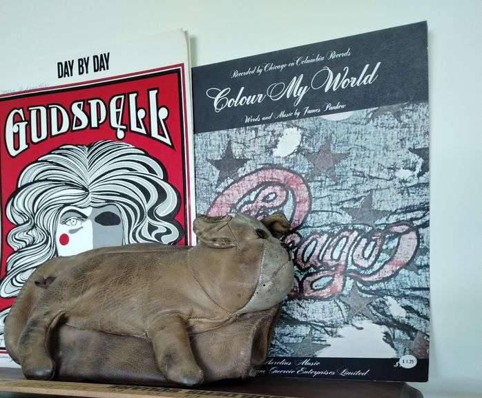 Antique Vintage Leather Mitt Dog Zip Pocket + Sheet Music