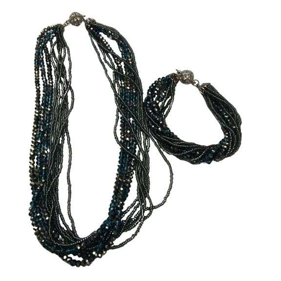 Costume Jewelry Premier Designs Necklace Bracelet Set Multi Strand Blue