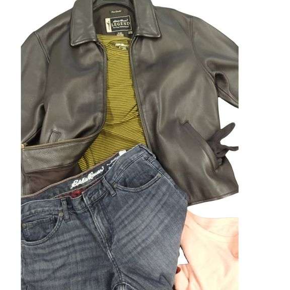Womens Eddie Bauer Leather Jacket XS + Eddie Bauer Tops Jeans S/M