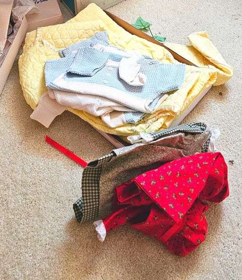 Vintage CASS Doll Trunk Blue Poodles + Clothes Apron