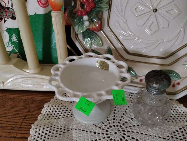 Vintage Christmas Decor Fitz Floyd Artware Milk Glass Candalabra
