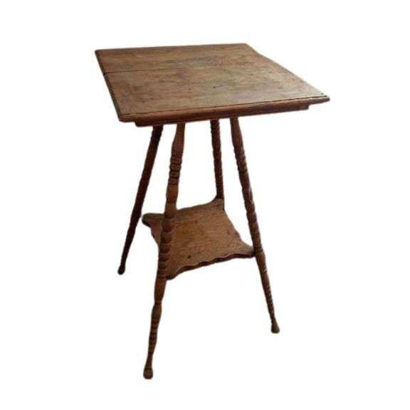 Antique Oak Wooden Spindle Leg Plant Parlor Table