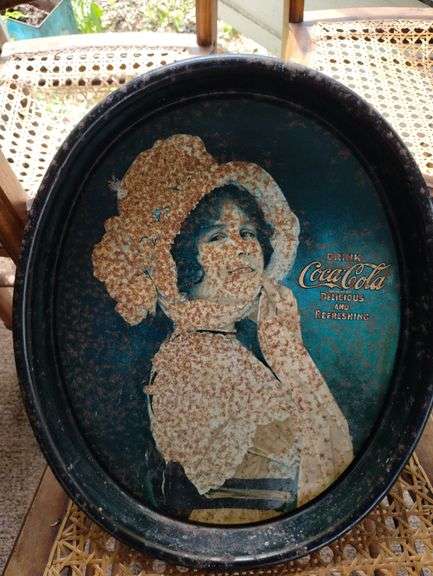 5 Antique Cane Seat Chairs + Coca Cola Coke Tray