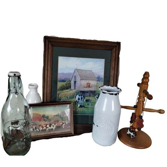 Decor Lot Cows Dairy Milk Bottles Jars Print