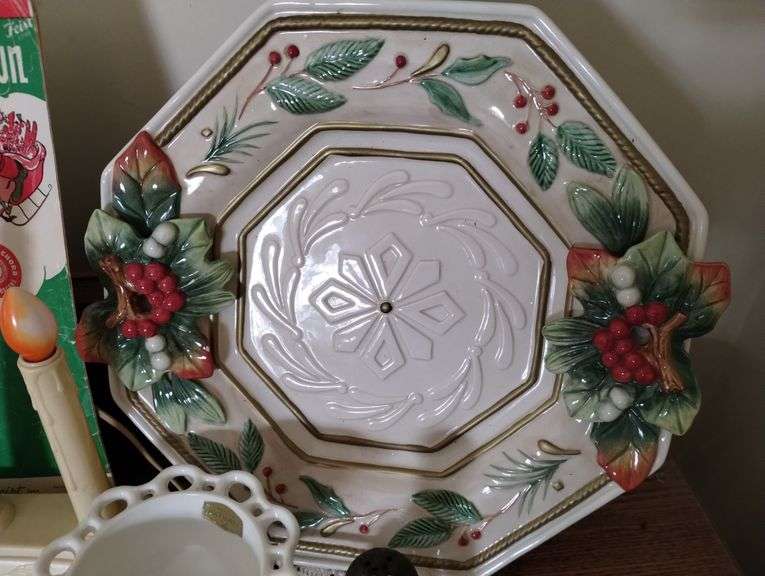 Vintage Christmas Decor Fitz Floyd Artware Milk Glass Candalabra
