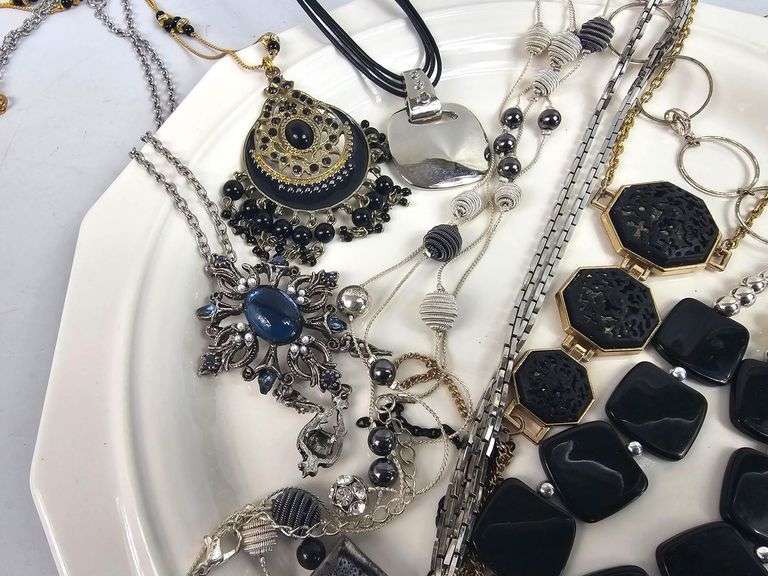 Vintage Jewelry Silver Black Necklaces Chunky Gem LOT