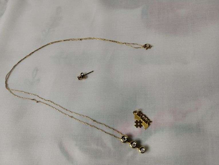10KT Gold Necklace 14KT Charm Earring Back + 14KT Stud