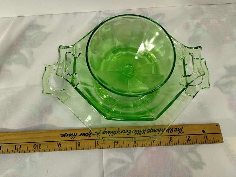 Heisey Glass Octagon Bowl Plate URANIUM Federal Sherbet