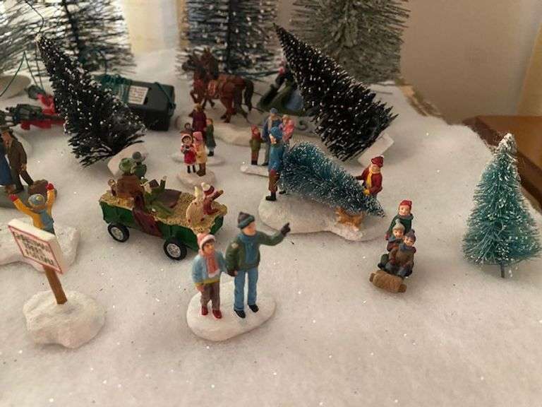 LOT Christmas Village Trees People Figures John Deere Accessory