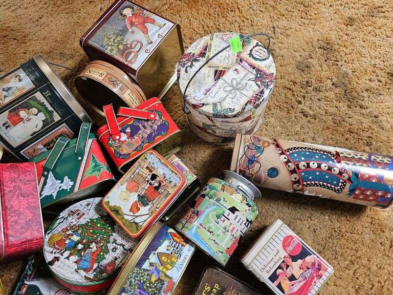 Pickers Lot Tins Vintage Coke Sunmaid Christmas & More