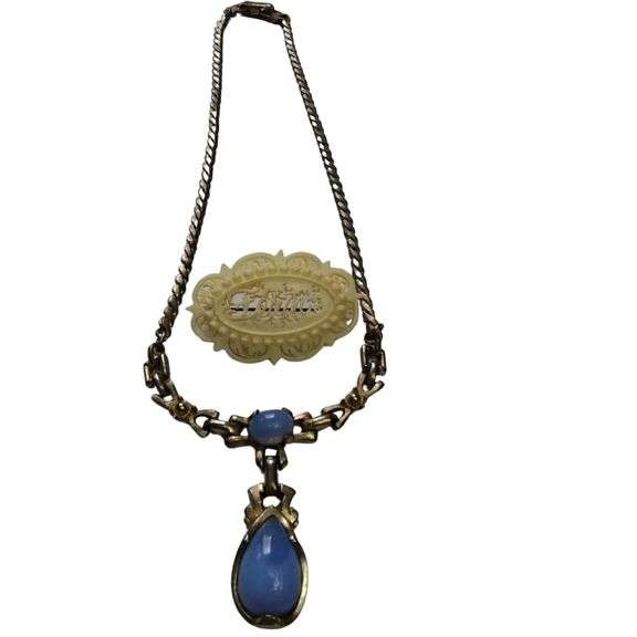 Jewelry Barclay Lavalier Blue Opalescent Moon Glow + Fern Pin