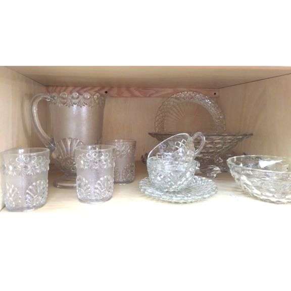 Westmoreland Glass Pitcher & Glasses Shell Jewel + Wexford Pieces EAPG Vintage