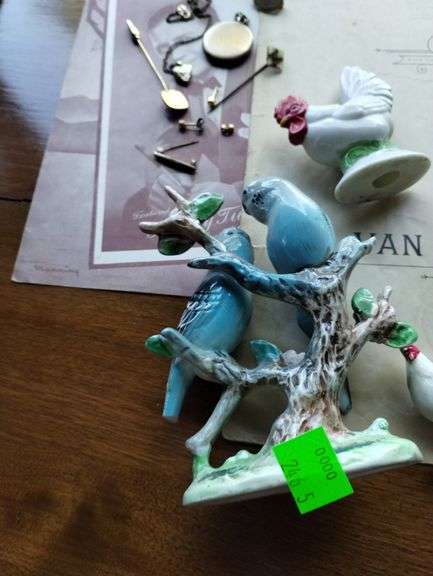 Vintage Hens Bluebird Porcelain Figures Sheet Music Pins Lusterware